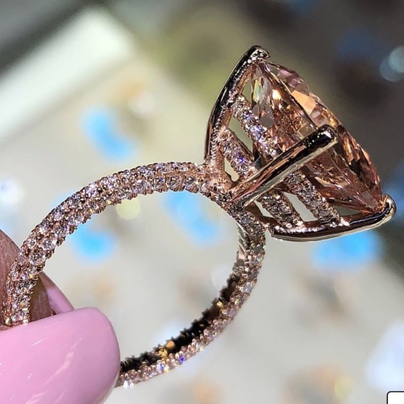 New Champagne Cushion-Cut Engagement 14k Rose Gold - Picture 3 of 5